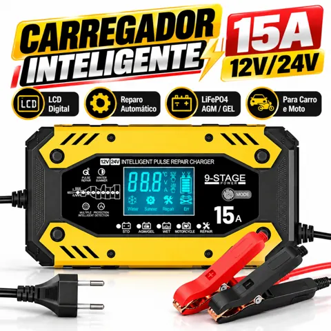 Foto do anúncio: Carregador de Bateria Automotiva 15A 12V 24V Smart Reparo LCD