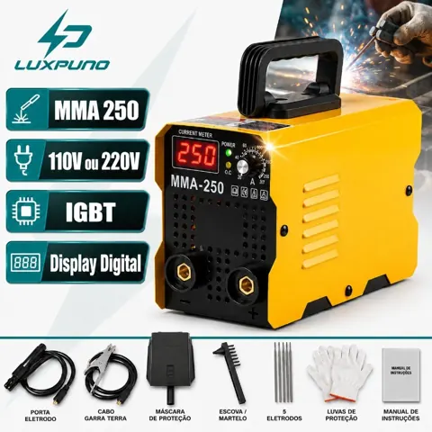 Foto do anúncio: 110V/220V Máquina de Solda Inversora MMA-250 IGBT Tecnologia Profissional Portátil com Display Digital e Kit Completo