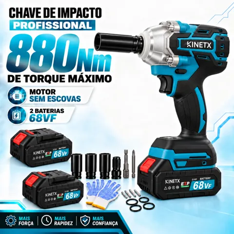 Foto do anúncio: Chave de Impacto Sem Fio 880Nm 68Vf 2 Baterias Brushless Motor Portátil Profissional Recarregáveis