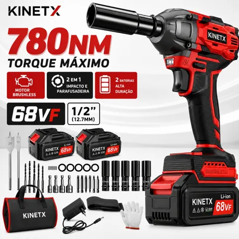 Foto do anúncio: 780NM Chave de Impacto A Baterias Brushless Parafusadeira E Furadeira Elétrica+ 2 Baterias + Kit Completo KINETX