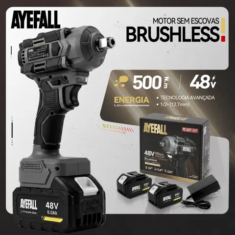 Foto do anúncio: Chave de Impacto Sem Escovas Ayefall 500Nm 48V Sem Fio 1/2 Pol Kit Com 2 Baterias Para Mecânica e Indústria