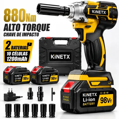 Foto do anúncio: Chave De Impacto KINETX 880Nm Brushless Sem Fio 98VF 2 Baterias 10 Células Com Maleta Kit Soquetes Profissional