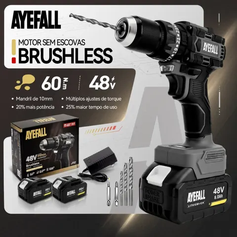 Foto do anúncio: Parafusadeira Furadeira De Impacto Brushless 48V Sem Fio Kit Com 2 Baterias Brocas E Acessórios
