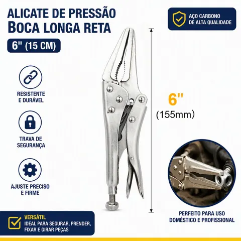 Foto do anúncio: Alicate de Pressão Bico Longo 6'' 10'' Profissional Alicate Travante Multiuso Reparo Mecânico Aço Cromo Reto Reforçado