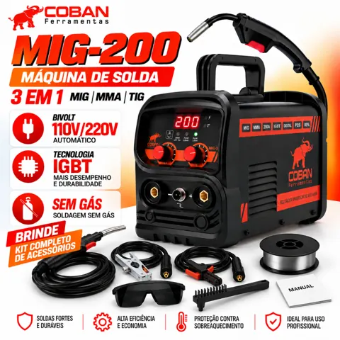 Foto do anúncio: Máquina de Solda MIG 200A Bivolt 3 em 1 Sem Gás MMA Eletrodo TIG Lift Máquina de Soldar Smart